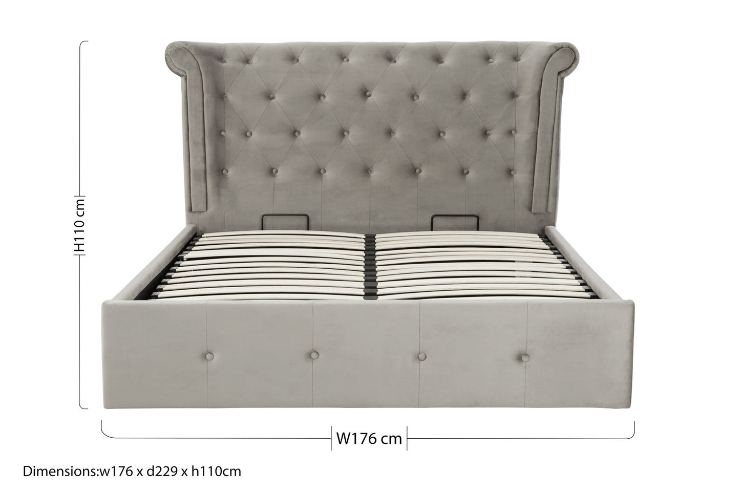 Enola Grey Brushed Velvet King Ottoman Bed