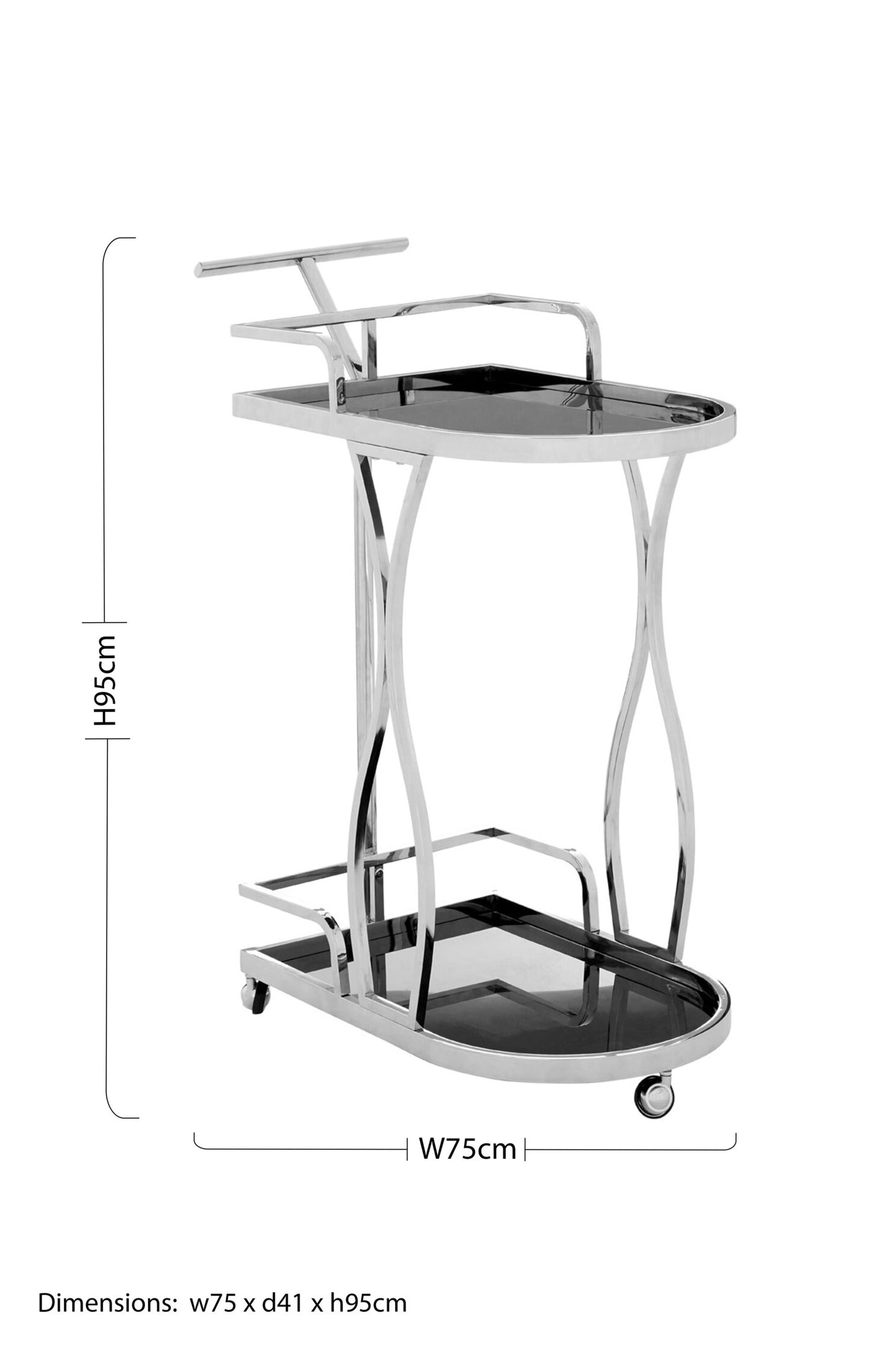 Valrez 2-Tier Black Glass and Silver Bar Cart