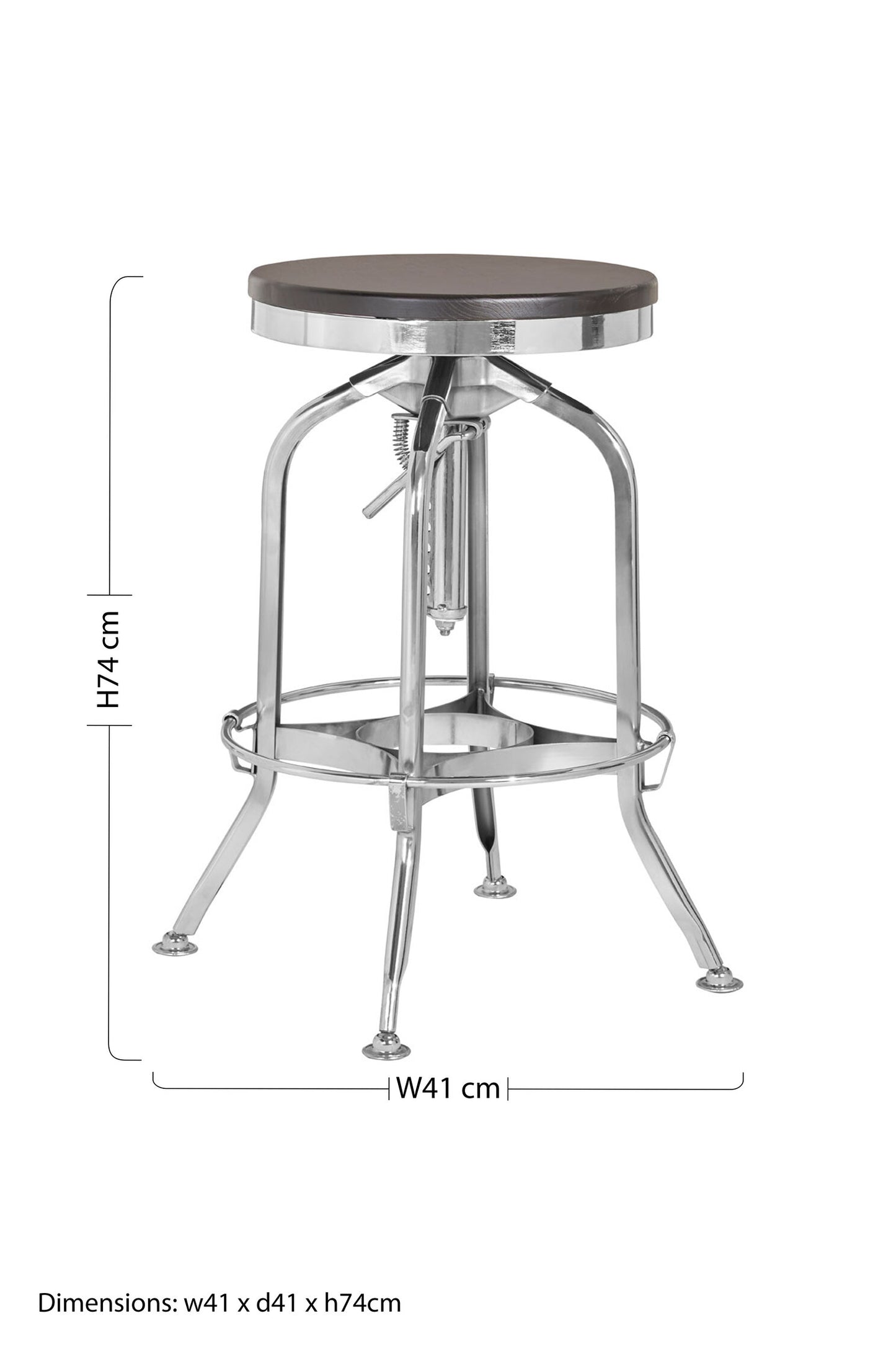 Cannes Chrome Ash Wood Adjustable Bar Stool