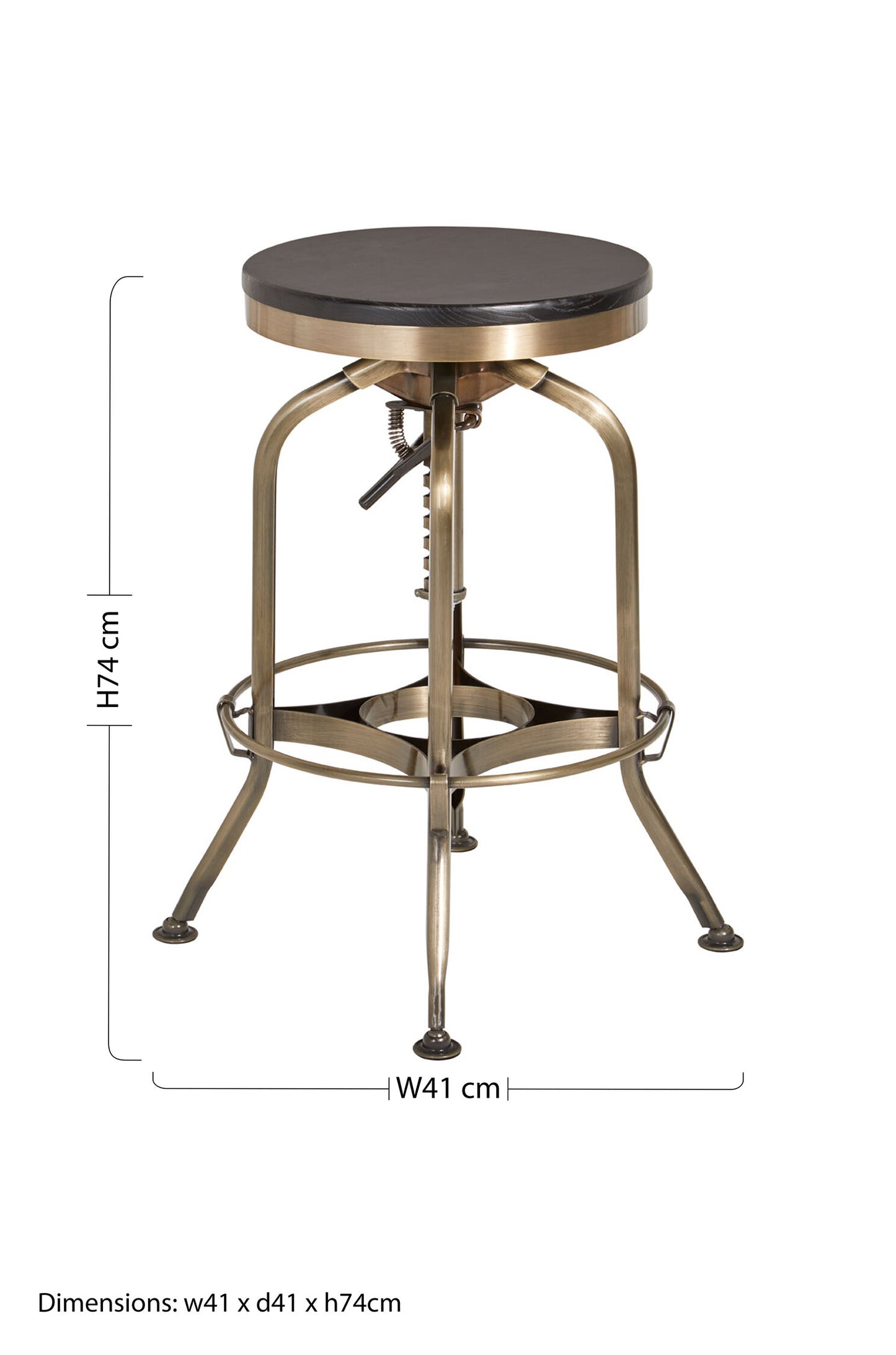 Cannes Brass Ash Wood Adjustable Bar Stool