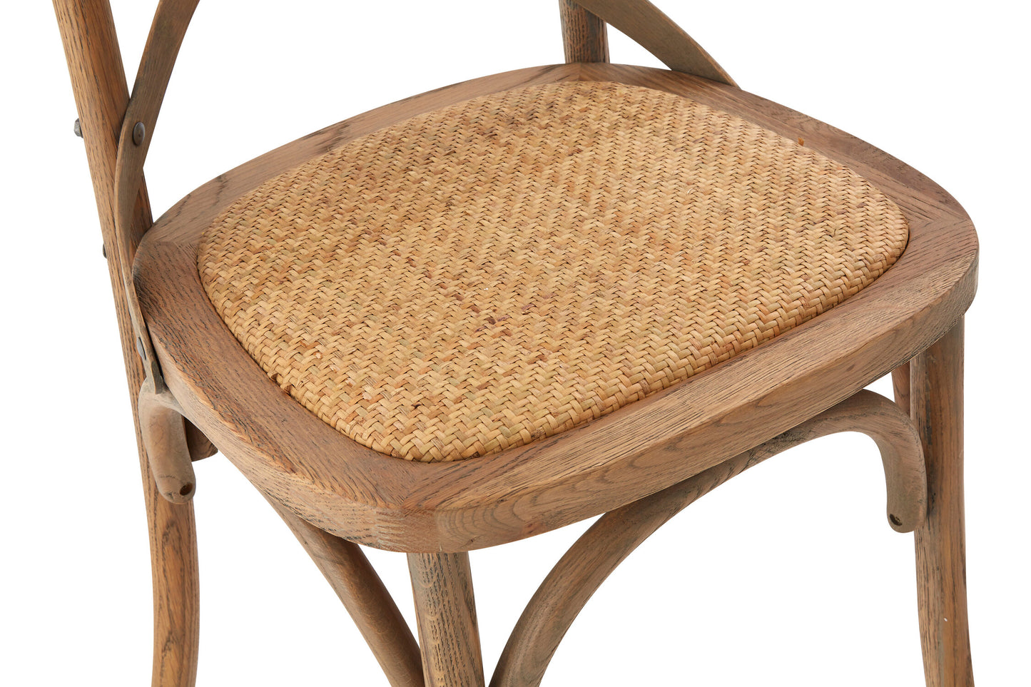 Farmhouse Oak Wood And Rattan Cross Back Dining Chair