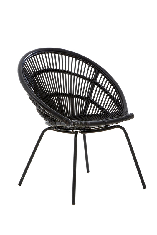 Napa Black Rattan Boho Accent Chair with Iron Legs