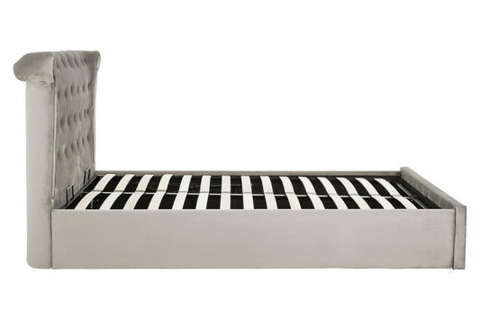 Enola Grey Brushed Velvet King Ottoman Bed