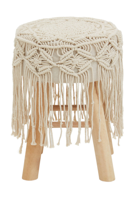 Gigi Natural Wood Boho Woven Seat Footstool