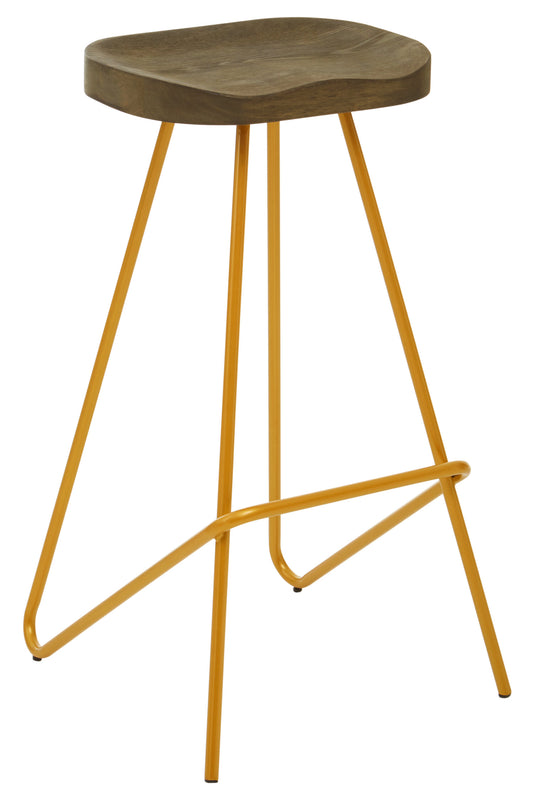 Industrial Elm Wood Bar Stool With Metal Legs