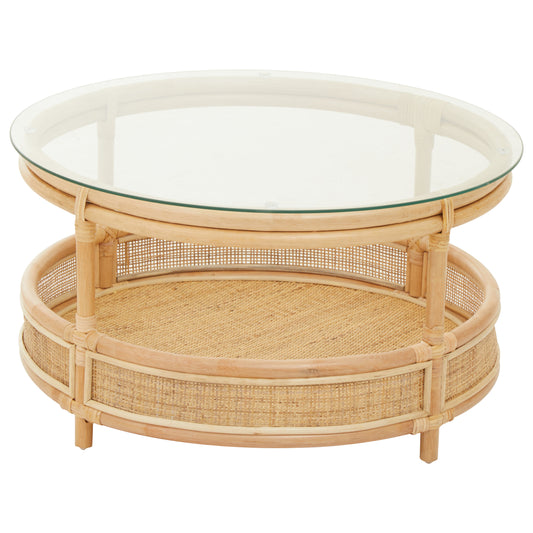 India Rattan Coffee Table With Glass Top