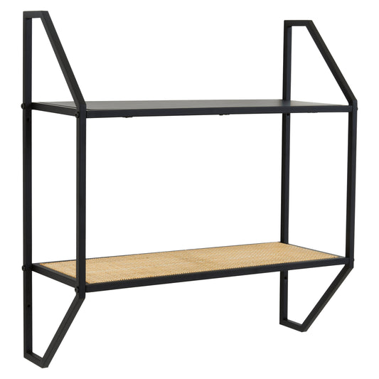 Indy Natural Rattan Industrial Two Tier Wall Shelf