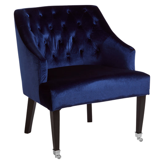 Charles Industrial Blue Velvet Button-Back Lounge Armchair