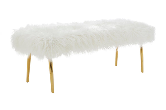 Heidi Fur Effect Bench with Gold Legs