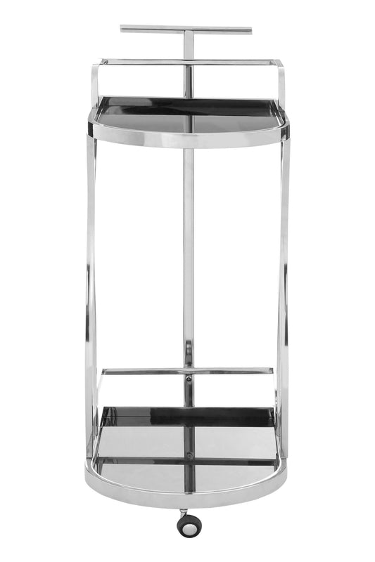 Valrez 2-Tier Black Glass and Silver Bar Cart