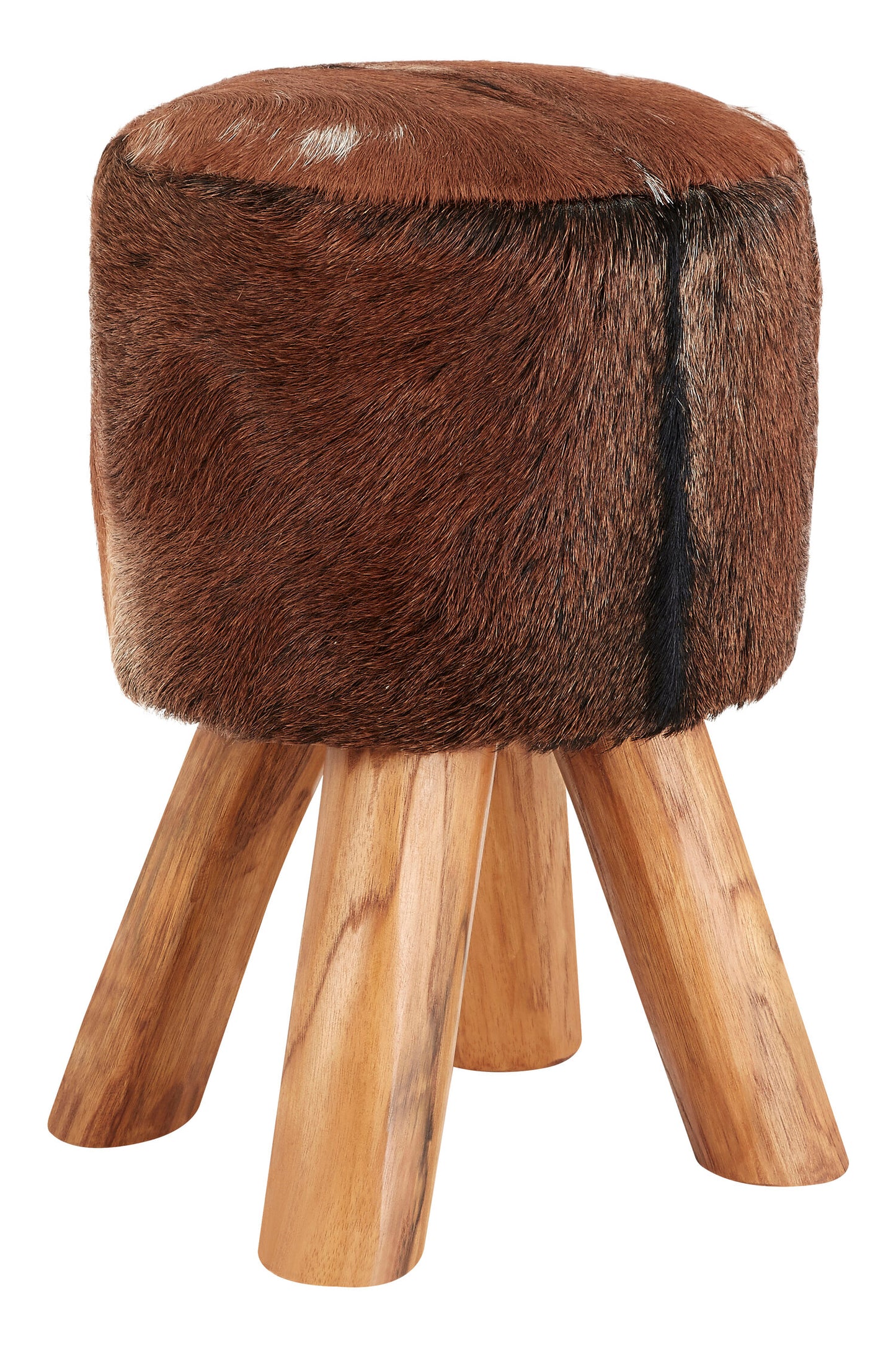Nepal Brown Hide Leather Round Footstool