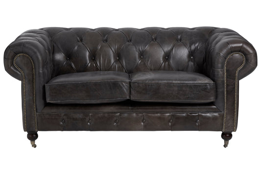 Speakeasy Dark Grey Brown Leather Chesterfield 2 Seat Sofa