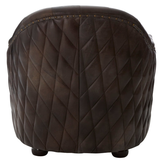 Speakeasy Dark Grey Brown Leather Tub Chair | Bali & Blue