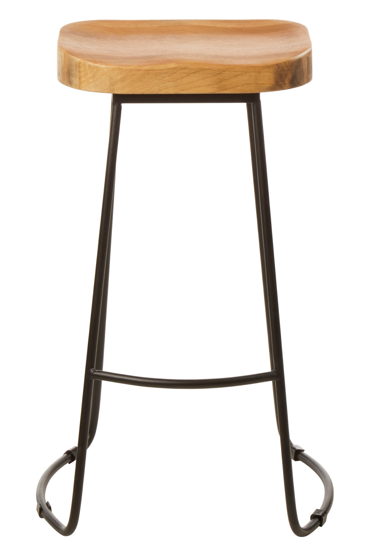 Lourdes Industrial Oak Wood Metal Bar Stool