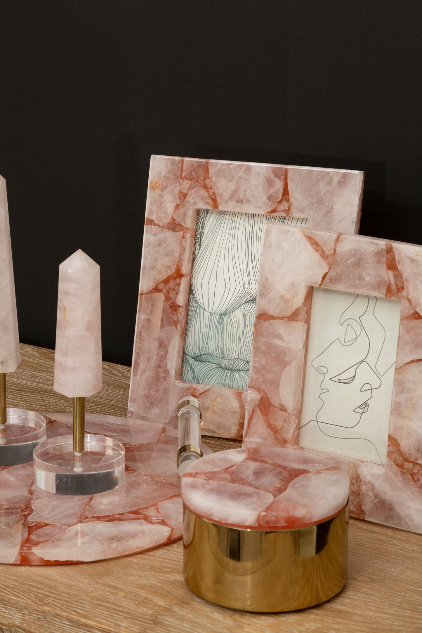Luxe Decor Pink Gold Obelisk Modern Sculpture