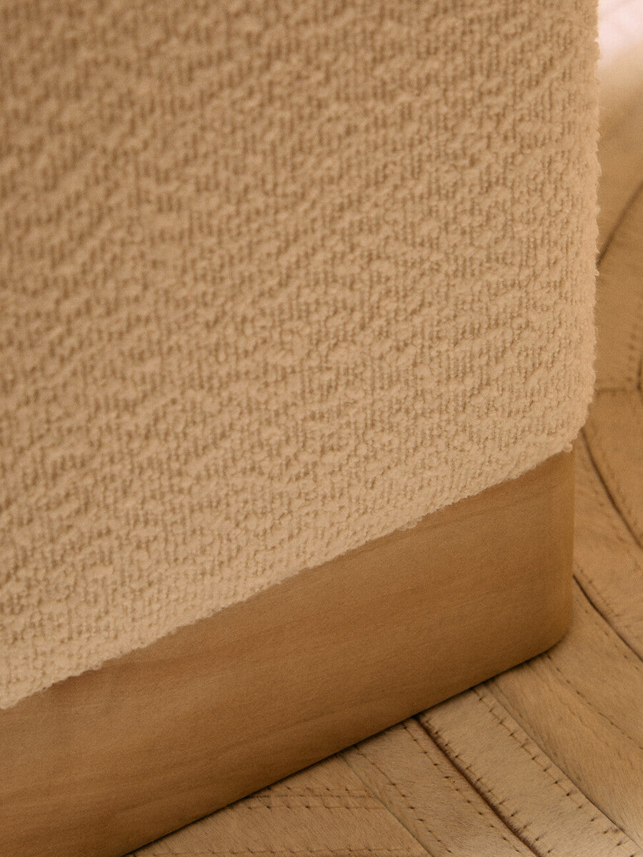 Aspen Burl Wood and Cream Boucle Square Footstool
