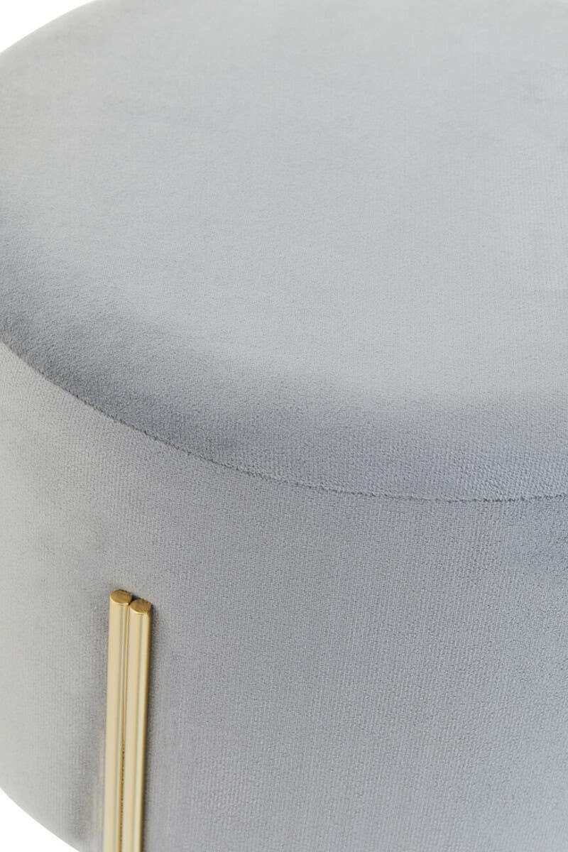 Liam Round Grey Velvet Footstool