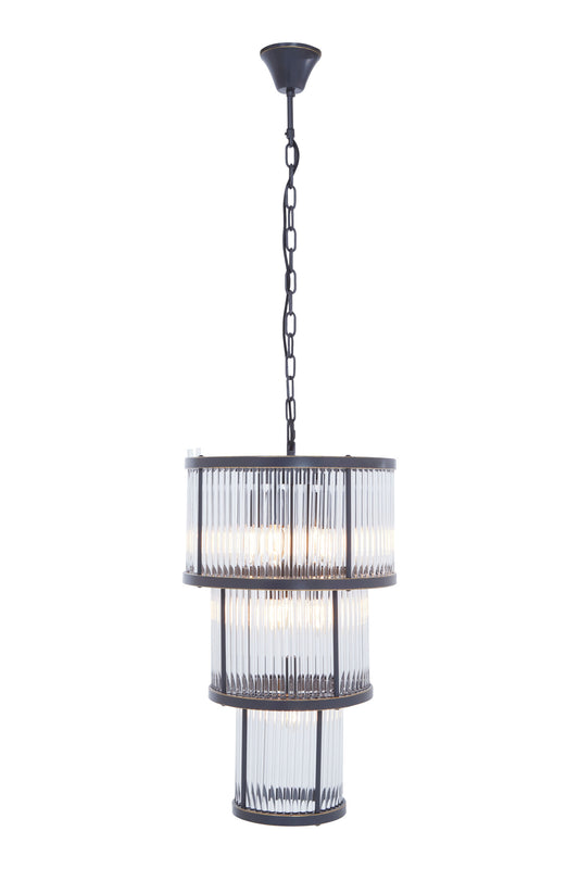 Deco 3 Tier Black Finish Glass Chandelier