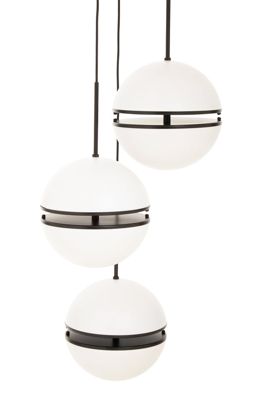 Art Deco Three Ball Matt Black Pendant Light