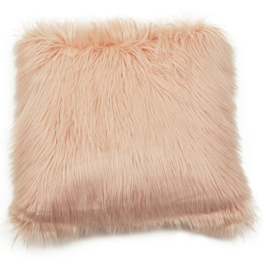 The Luxe Pink Mongolian Faux Fur Square Cushion