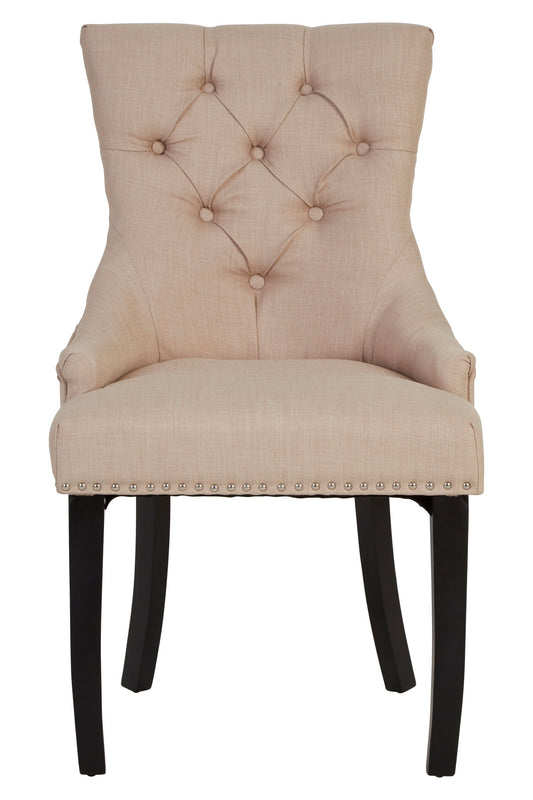 Davenport Natural Linen Dining Chair with Dark Legs