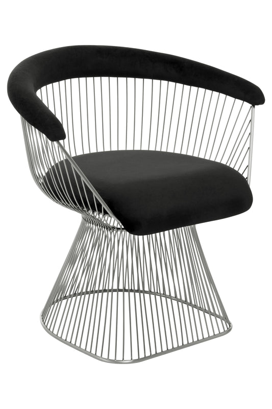 St Tropez Black Velvet And Brushed Silver Accent Chair