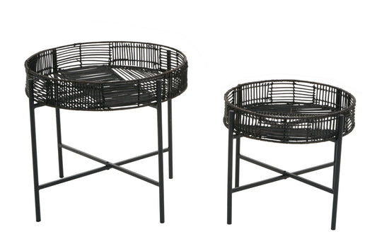 Congo Set Of 2 Black Rattan Side Tables