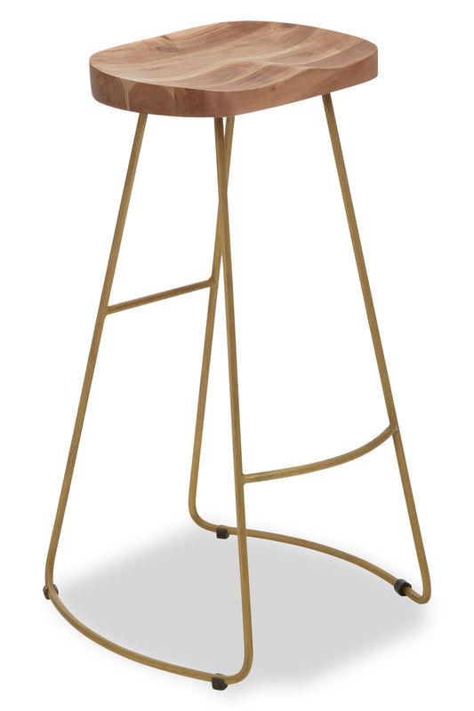 Jersey Acacia Wood and Antique Brass Bar Stool