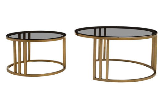Esmeralda Set of 2 Gold Base and Glass Top Round Nesting Coffee Tables