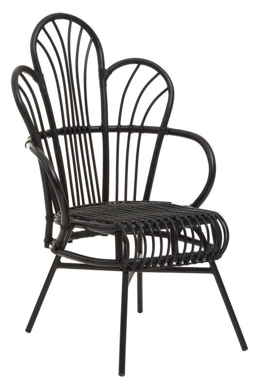 Tropic Black Natural Rattan And Black Metal Scalloped Back Chair