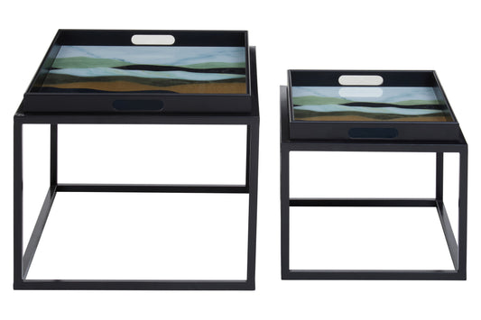 Renatta Set Of 2 Abstract Paint Design Nesting Tray Tables