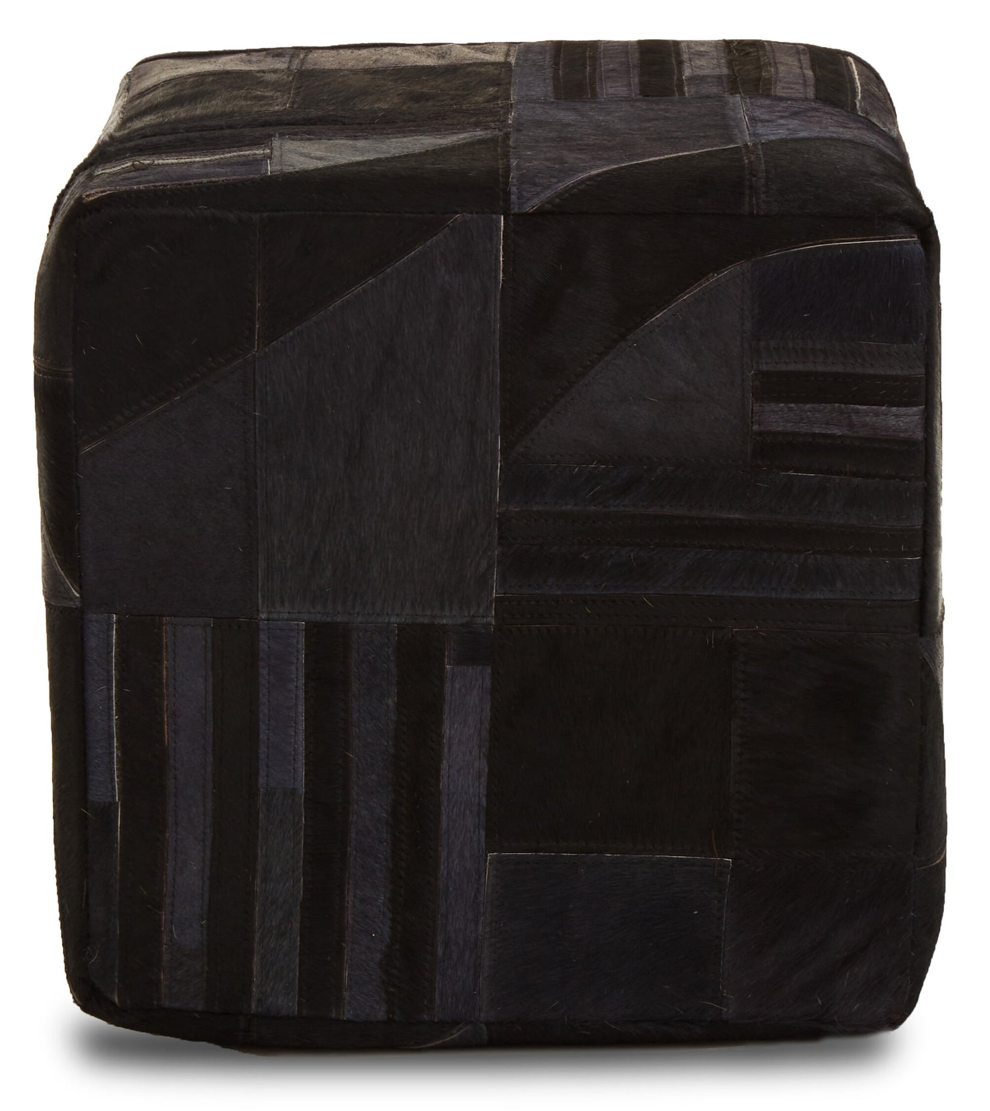 Africana Black Grey Deco Hair-on-Leather Pouffe
