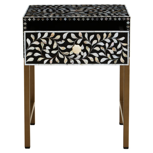 Lana 1 Drawer Side Table with Bone Inlay