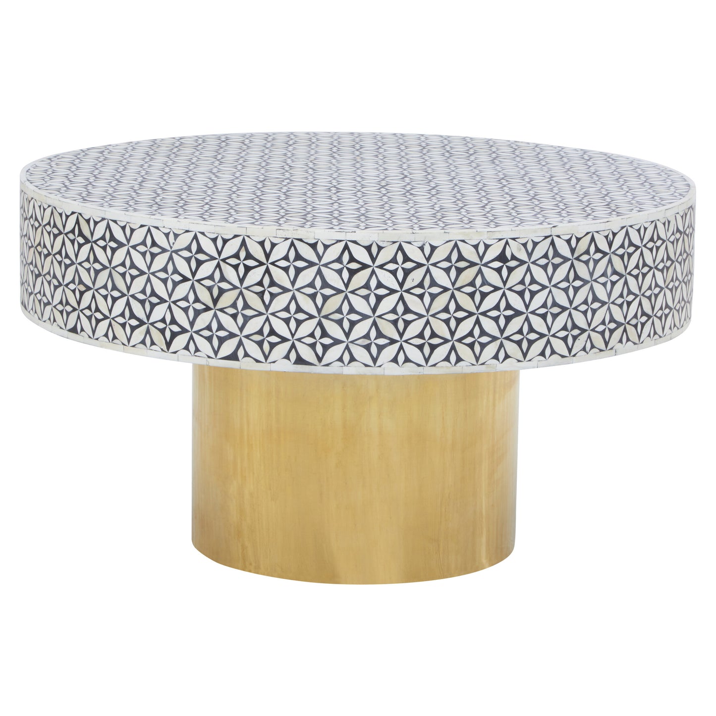 Lana Round Bone Inlay Coffee Table with Gold Base