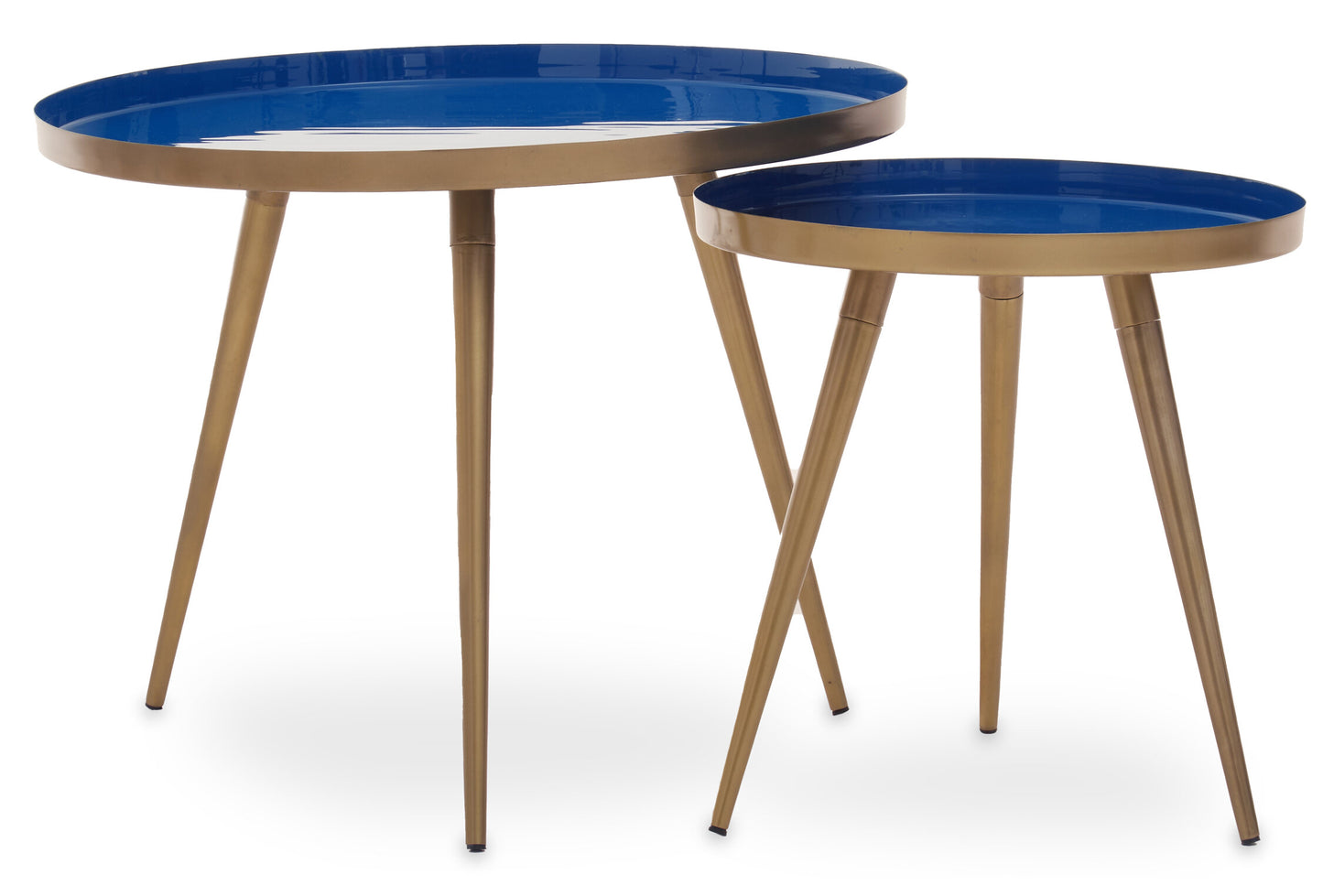 Marina Blue Enamel Gold Nest of Two Side Tables