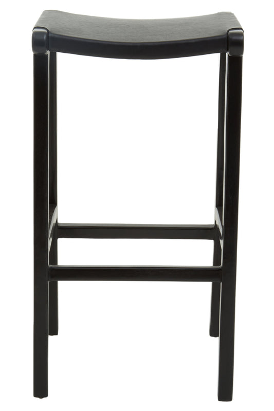Nepal Black Leather and Teak Barstool