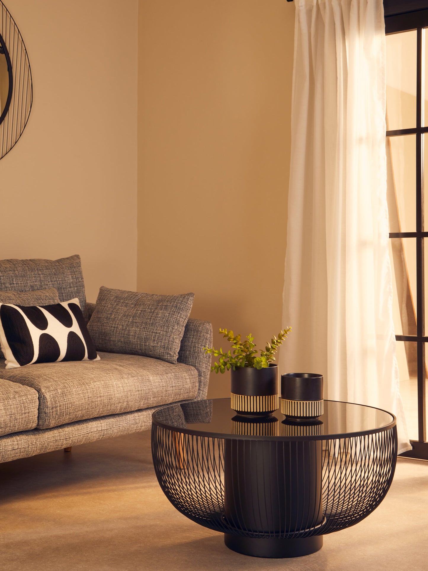 Aramis Black Glass Industrial Coffee Table