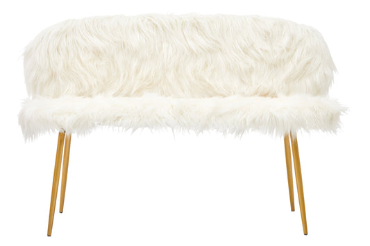 Angelina White Faux Fur 2 Seat Sofa With Gold Finish Legs
