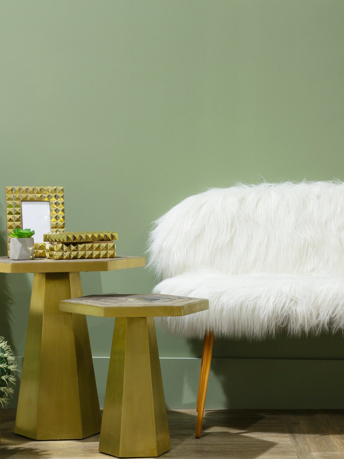 Angelina White Faux Fur 2 Seat Sofa With Gold Finish Legs