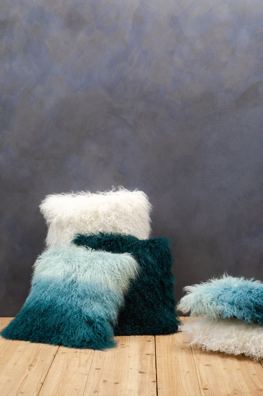 Bosie White Real Mongolian Fur Square Cushion | Bali & Blue