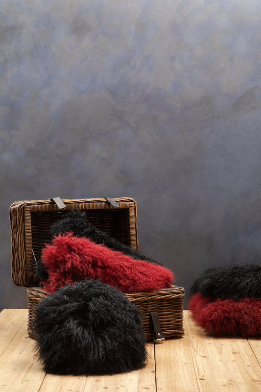 Bosie Maroon Real Mongolian Fur Square Cushion | Bali & Blue