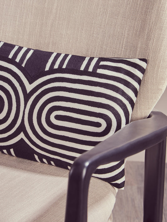 Nomad Ozella Black and White Rectangular Cushion | Bali & Blue