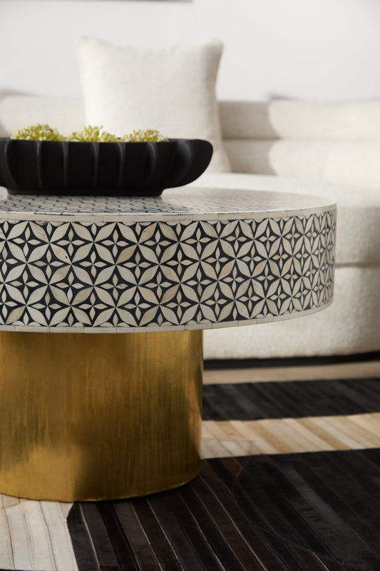 Lana Round Bone Inlay Coffee Table with Gold Base