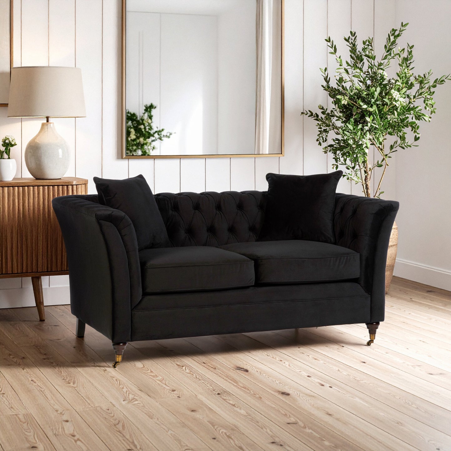 Gina Onyx Velvet Chesterfield Two Seater Sofa