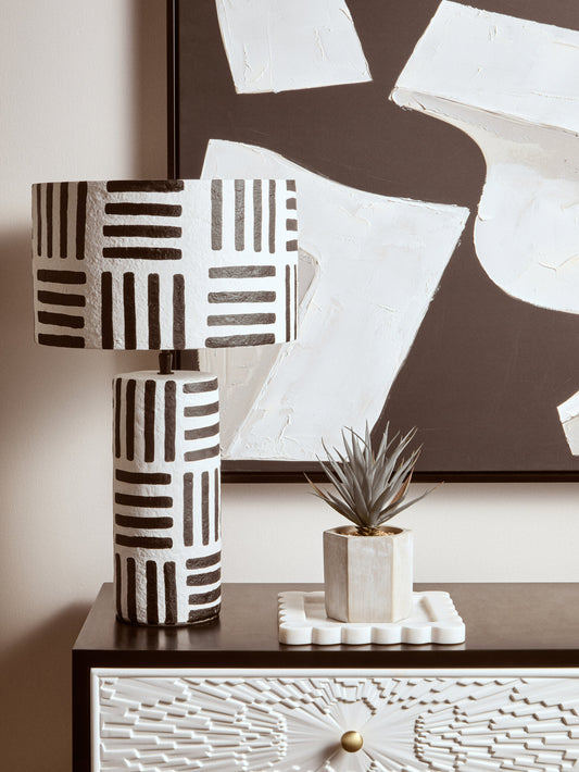 Mono Black White Geometric Papier Mache Table Lamp