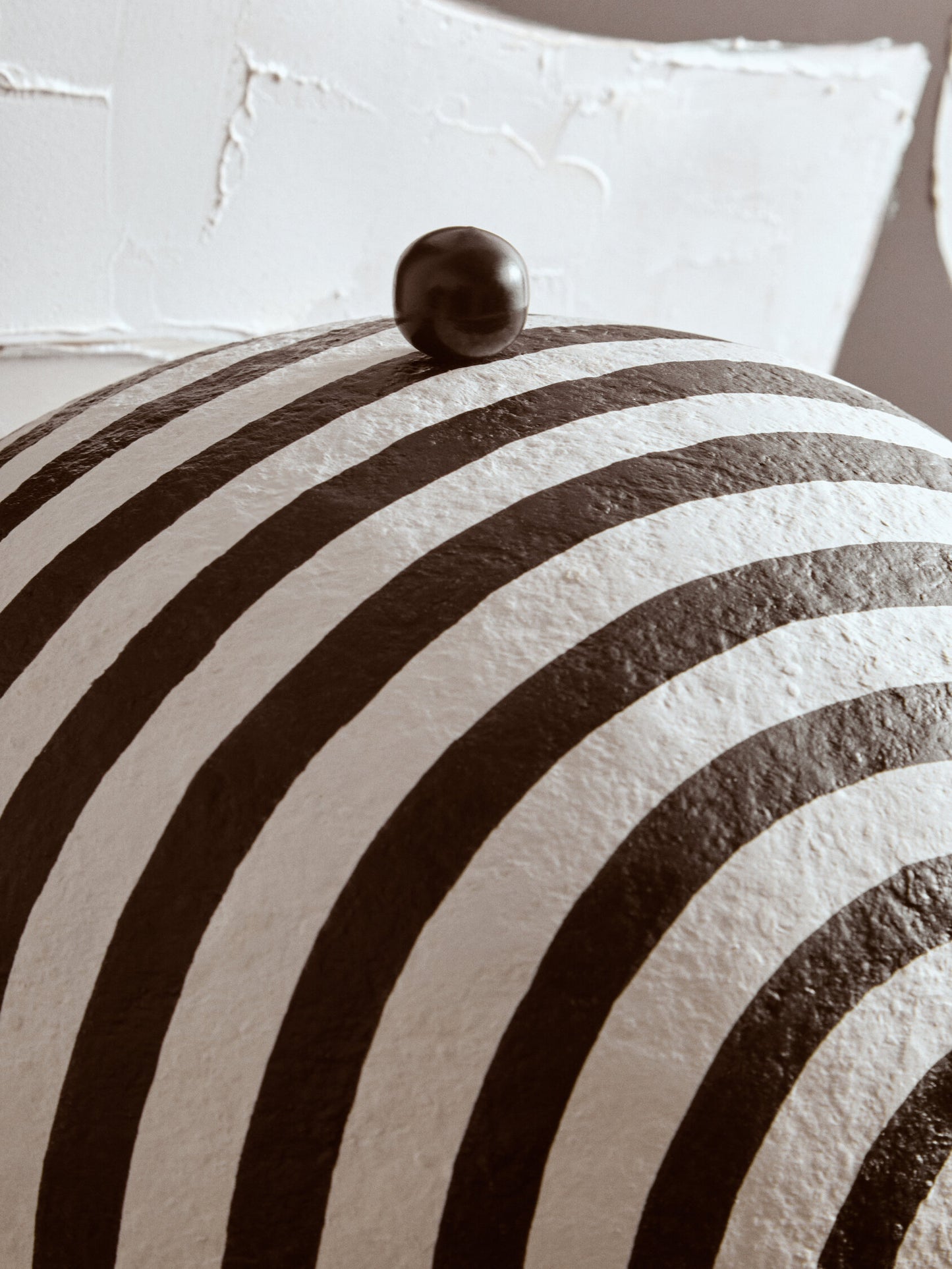 Mono Black White Stripe Papier Mache Table Lamp