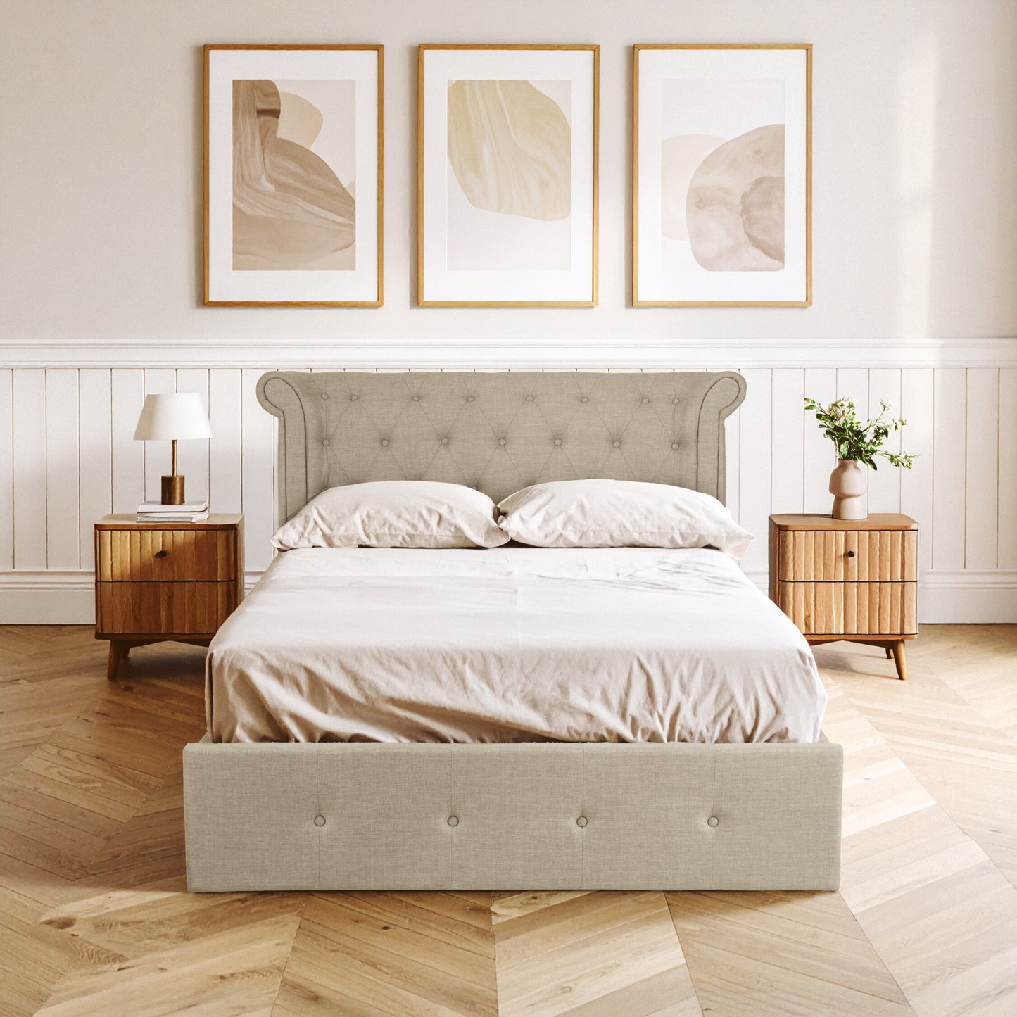 Enola Light Grey Double Ottoman Bed