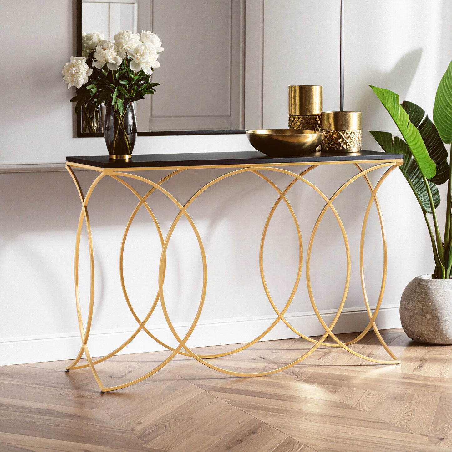Katerina Black Marble Gold Console Table