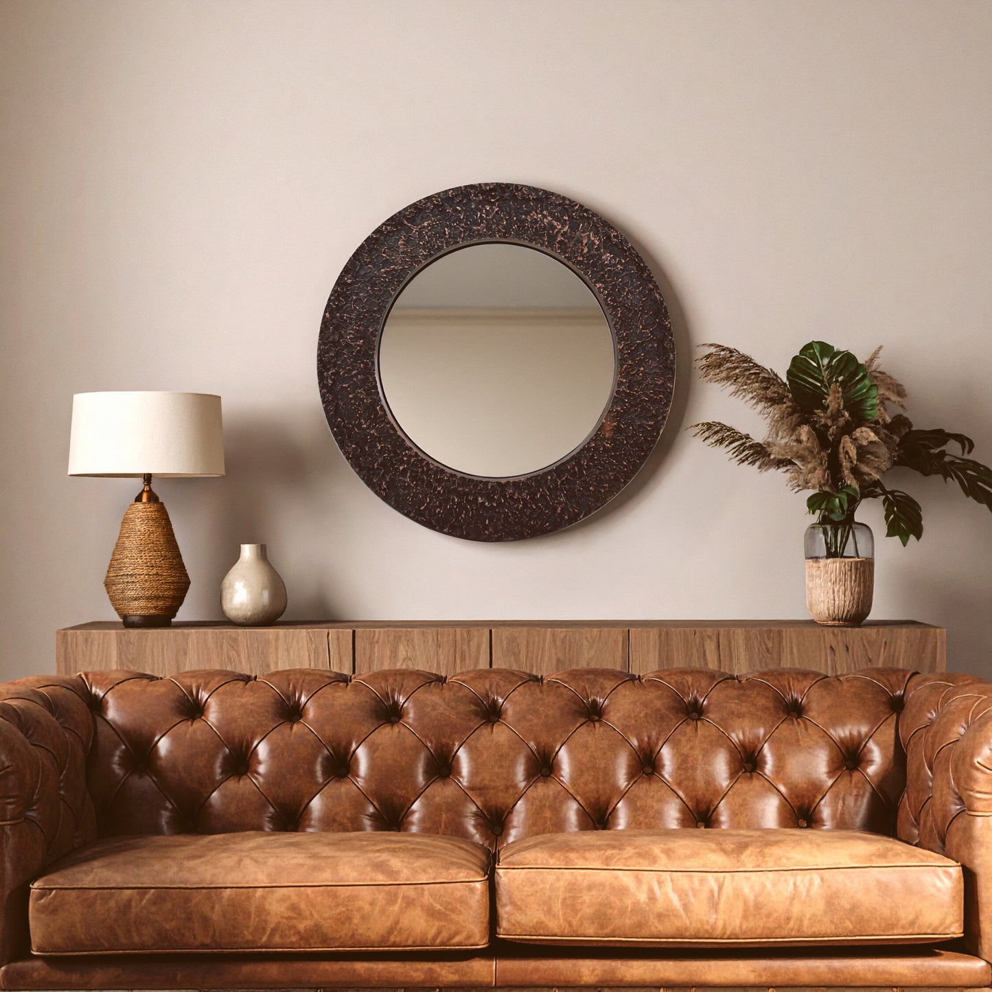 Francis Copper Finish Round Wall Mirror
