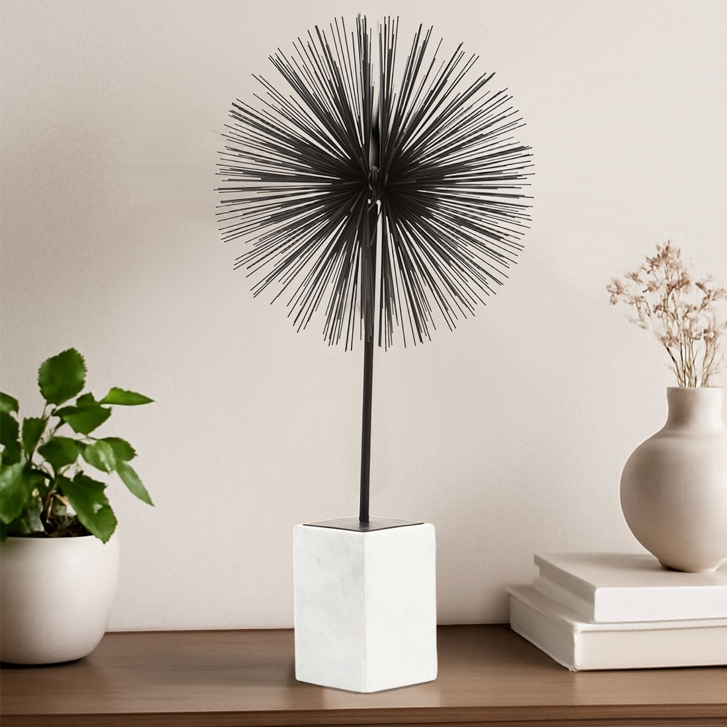 Luxe Decor Black Starburst Sculpture with Marble Base